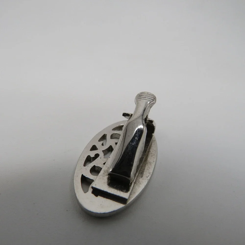 Vintage Silver Tone Oval Filigree Tie Clip Openwork Scroll Design Alligator Bar